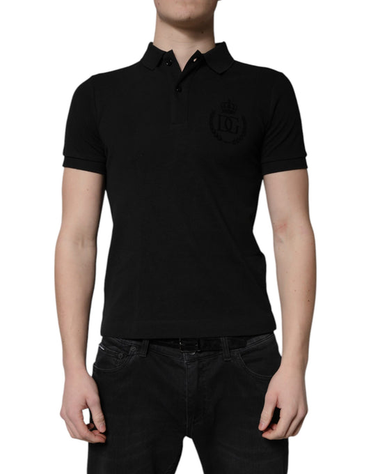 Dolce & Gabbana Black Cotton DG Logo Collared Polo T-shirt Mens T-Shirt