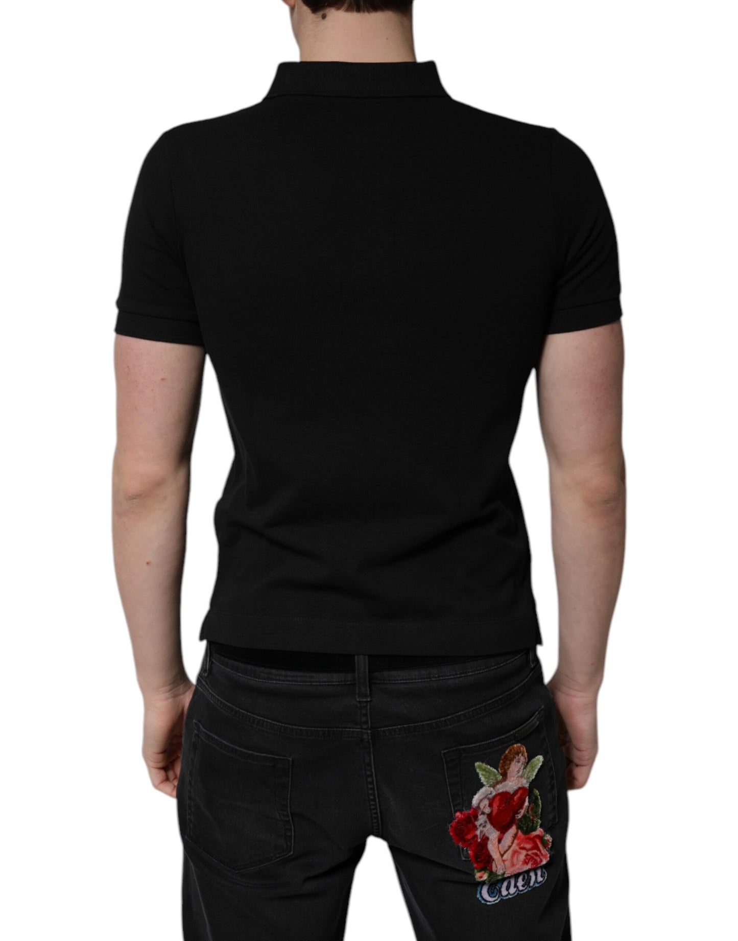 Dolce & Gabbana Black Cotton DG Logo Collared Polo T-shirt Mens T-Shirt