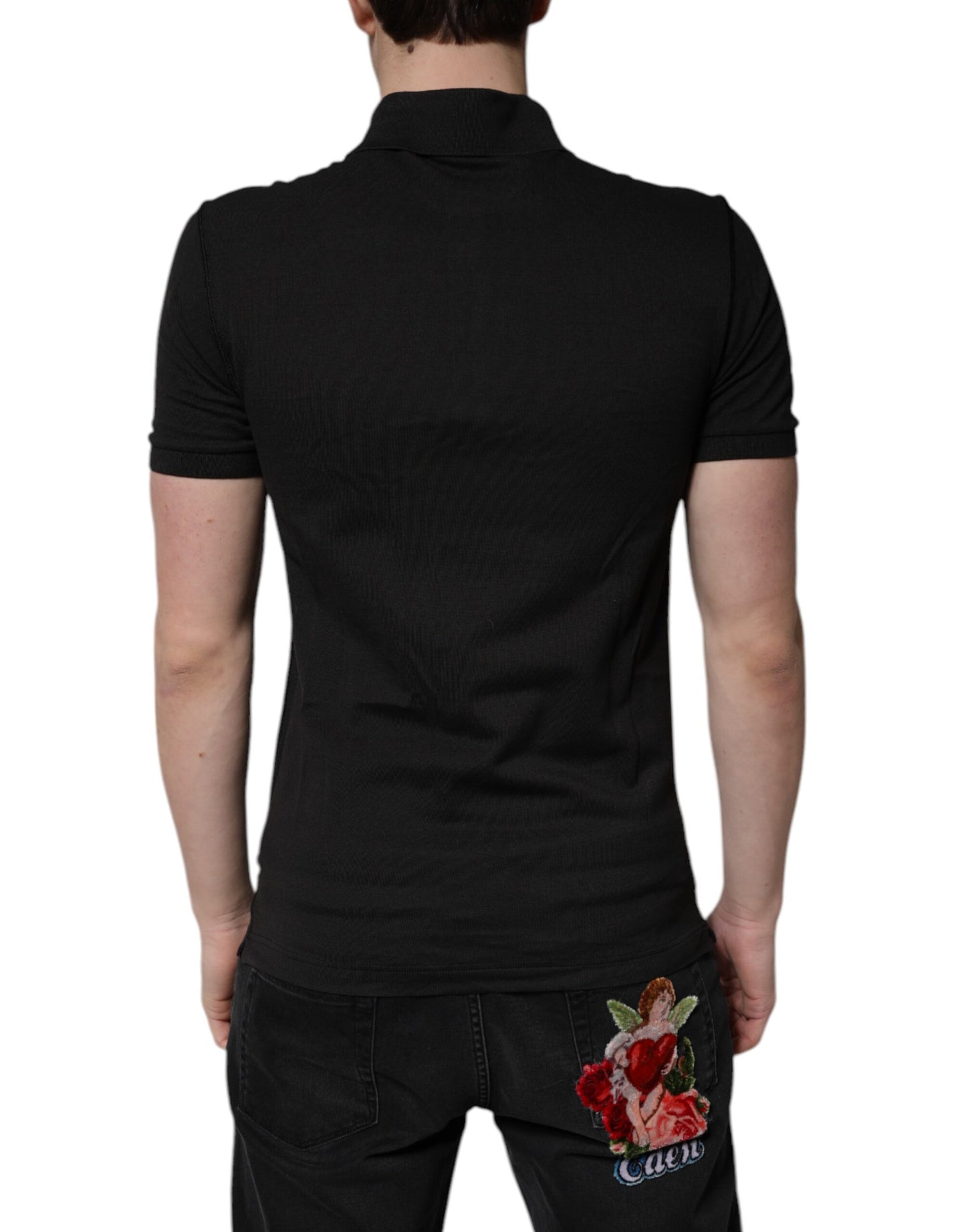 Dolce & Gabbana Dark Gray Logo Plaque Cotton Men Polo Shirt T-shirt Mens T-Shirt