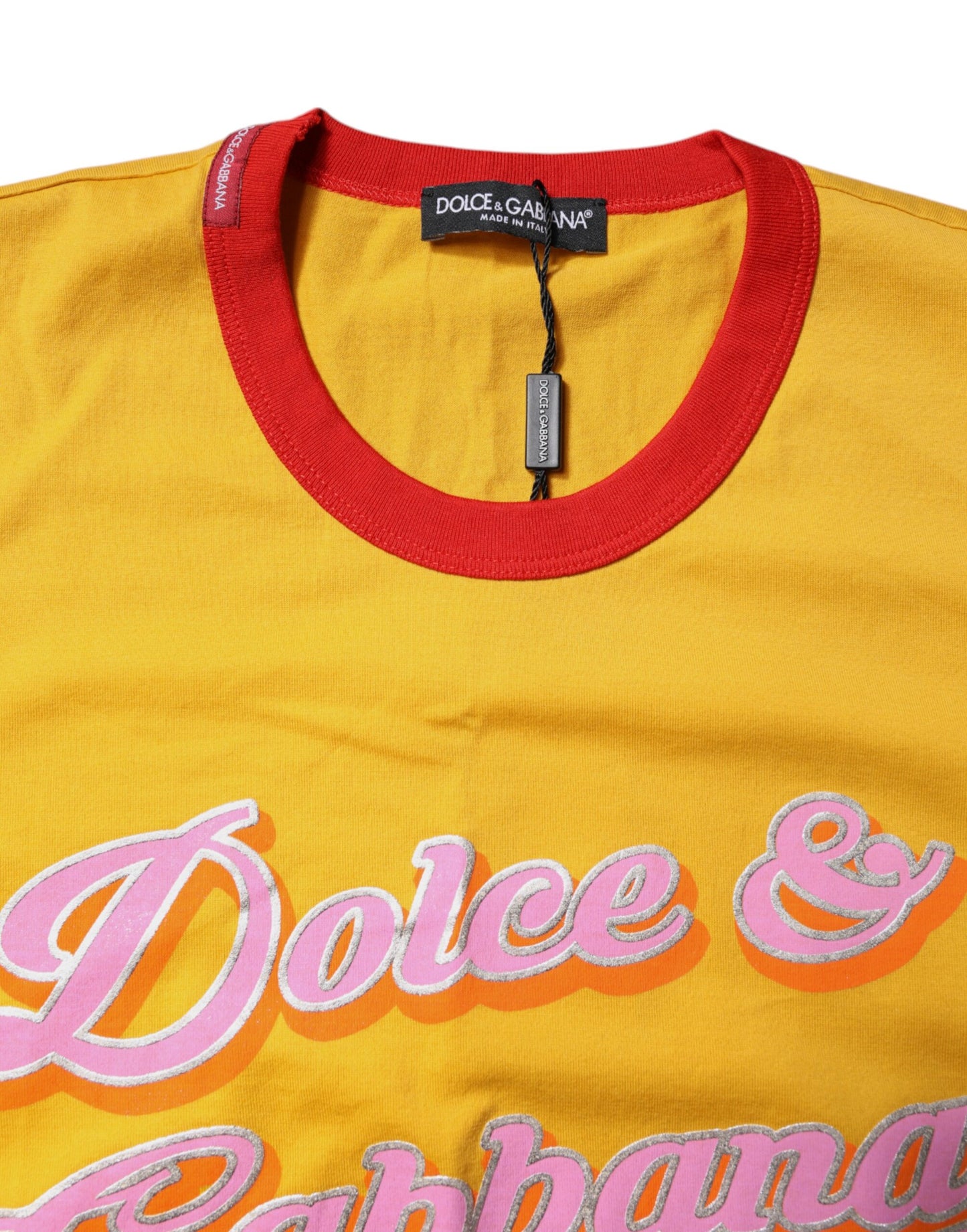 Dolce & Gabbana Yellow Printed Cotton Short Sleeves T-shirt
