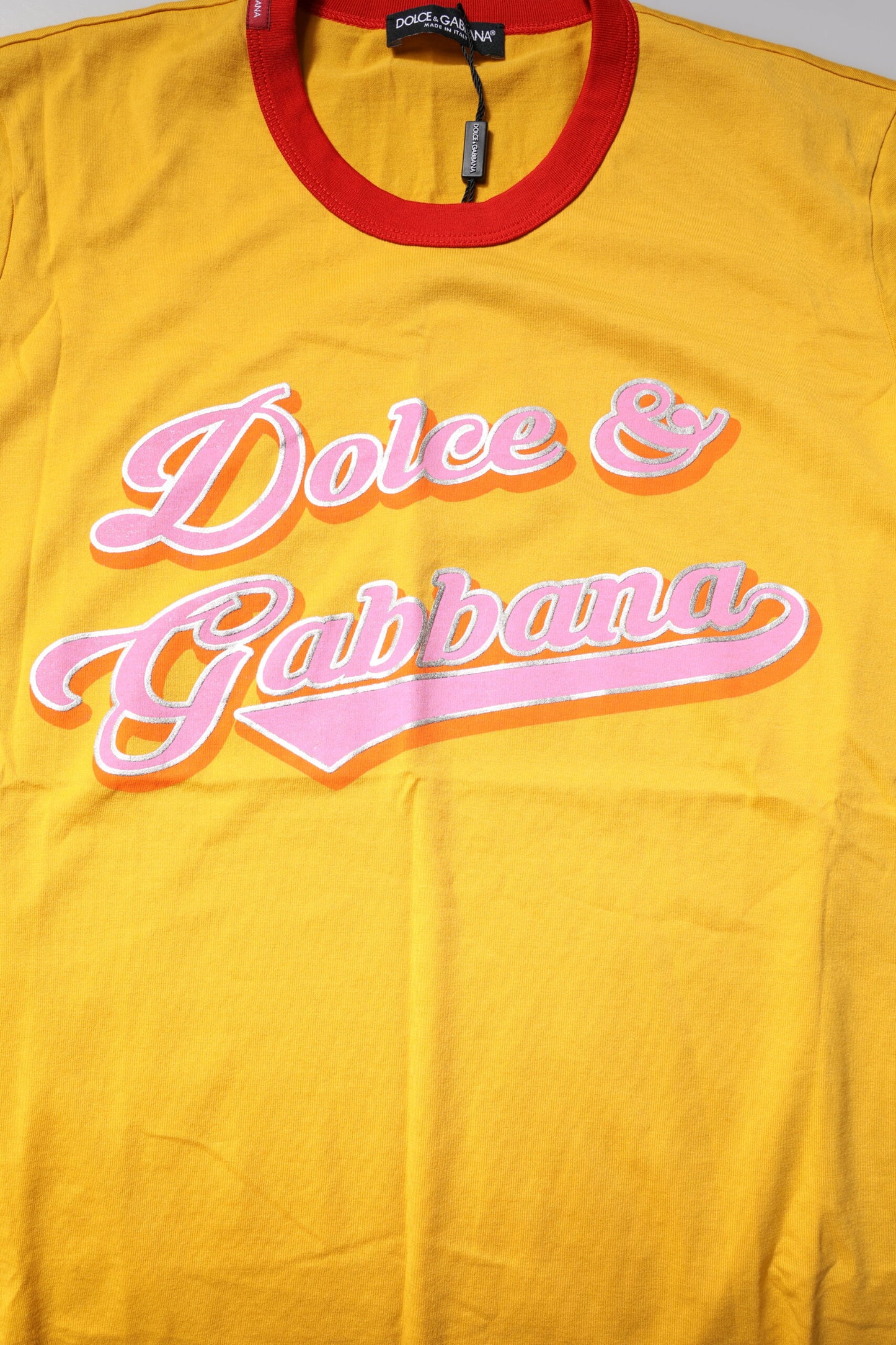 Dolce & Gabbana Yellow Printed Cotton Short Sleeves T-shirt