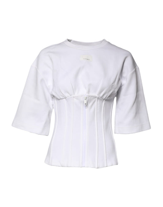 Dolce & Gabbana White Cotton Blend 3/4 Sleeves Blouse Top