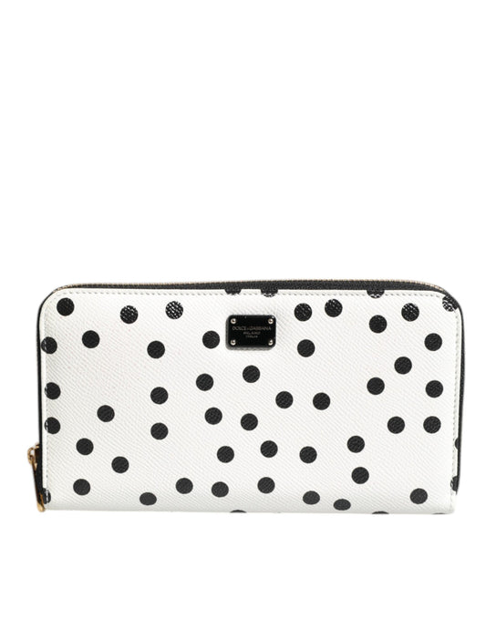 Dolce & Gabbana White Black Striped Leather Zip Around Continental Wallet