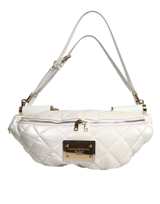 Dolce & Gabbana White Quilted Logo Plaque Belt Waist Fanny Pack Bag