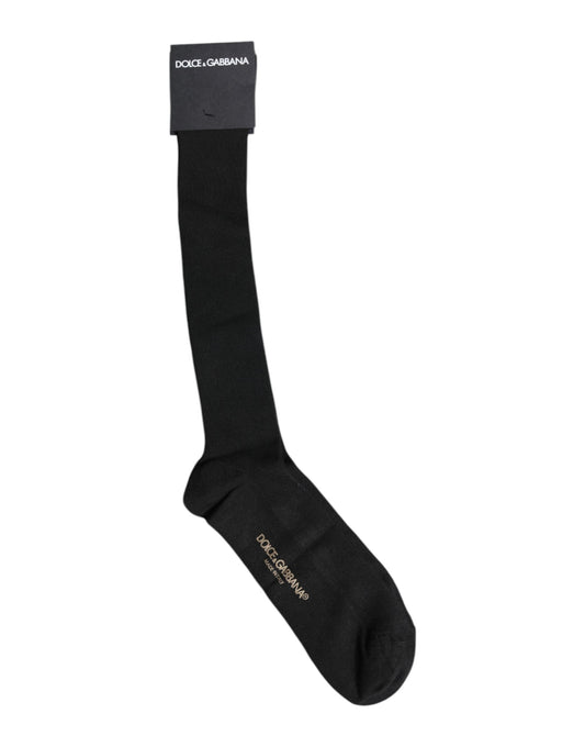 Dolce & Gabbana Black Viscose Logo Over The Calf Socks