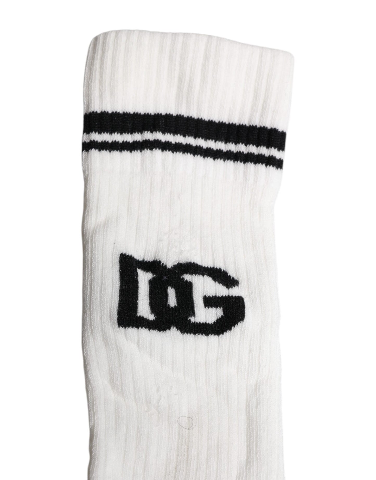 Dolce & Gabbana White Black DG Logo Print Stretch Mid Calf Socks