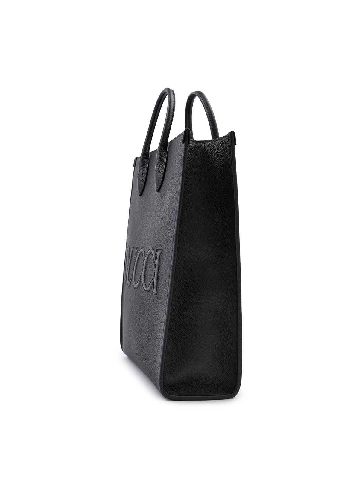 Gucci Black Leather Logo Medium Tote Bag