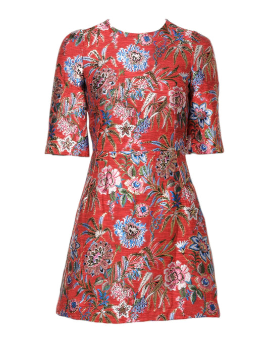 Dolce & Gabbana Red Floral Jacquard A-line Mini Dress