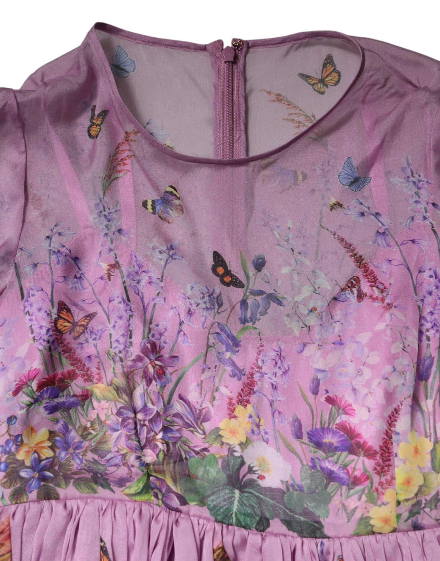 Dolce & Gabbana Pink Floral Long Sleeves A-line Midi Dress