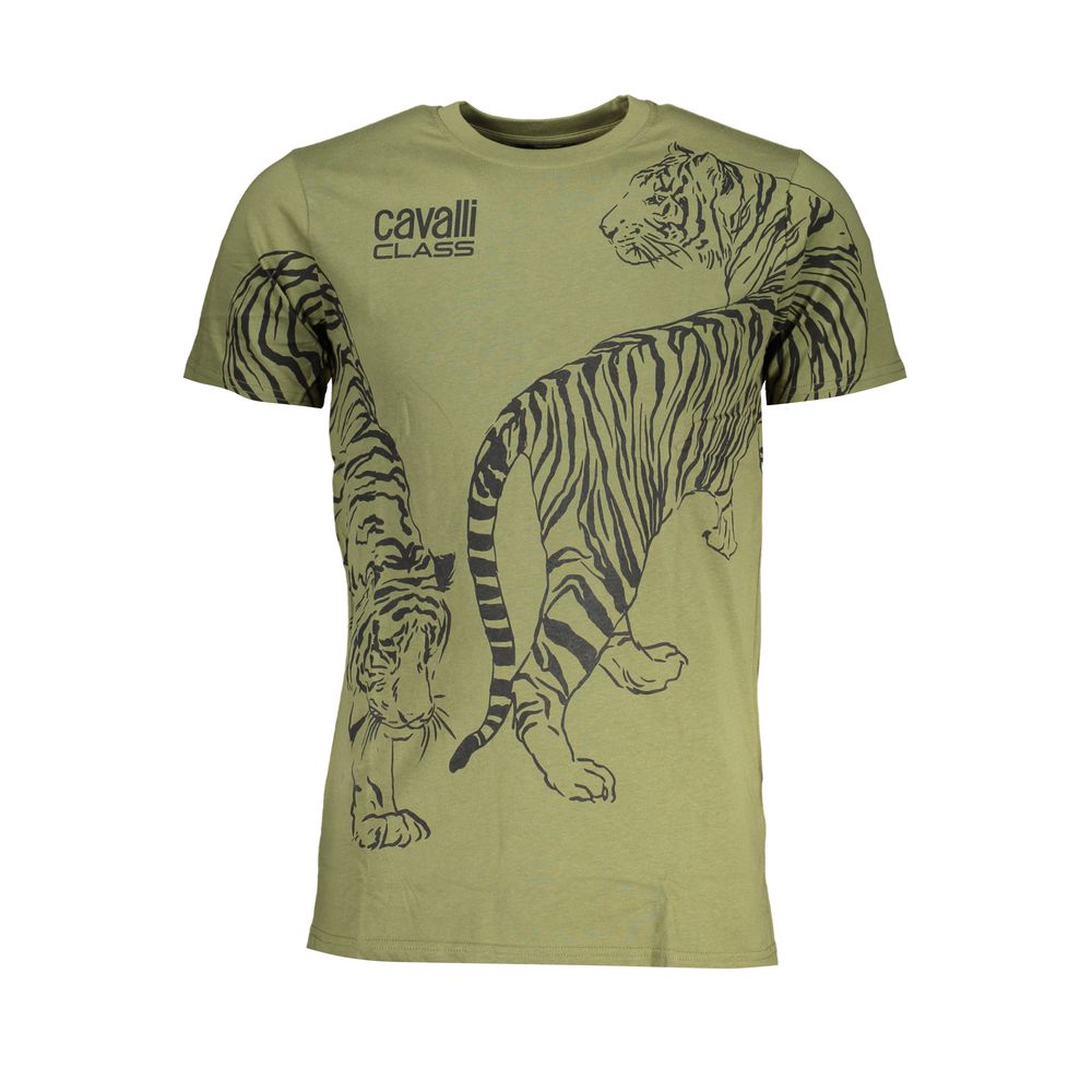 Cavalli Class Green Cotton T-Shirt Mens T-Shirt