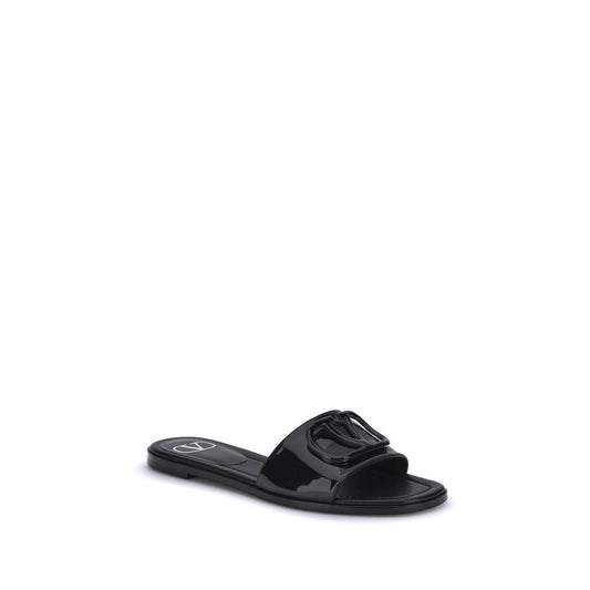 Valentino Garavani Black Calf Leather Bos Taurus Flat Sandals