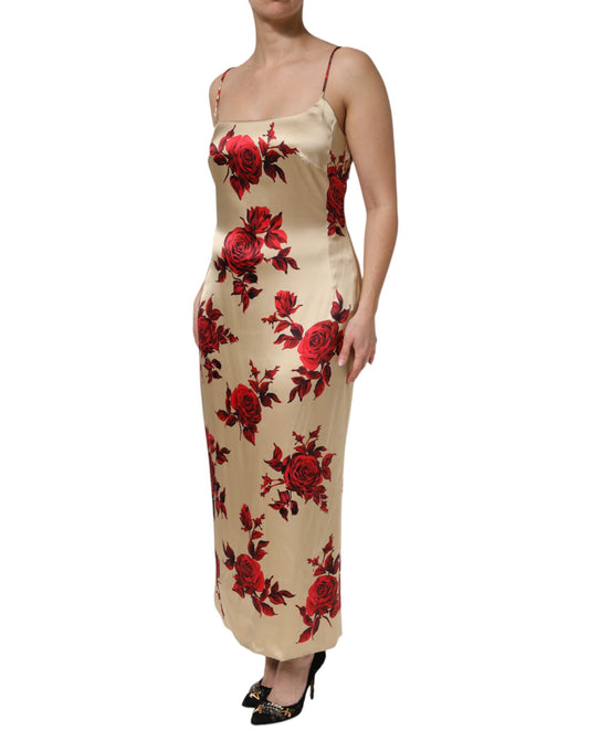 Dolce & Gabbana Beige Floral Spaghetti Strap Sheath Dress