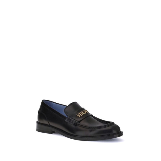 Versace Black Calf Leather Bos Taurus Slip-On Loafers