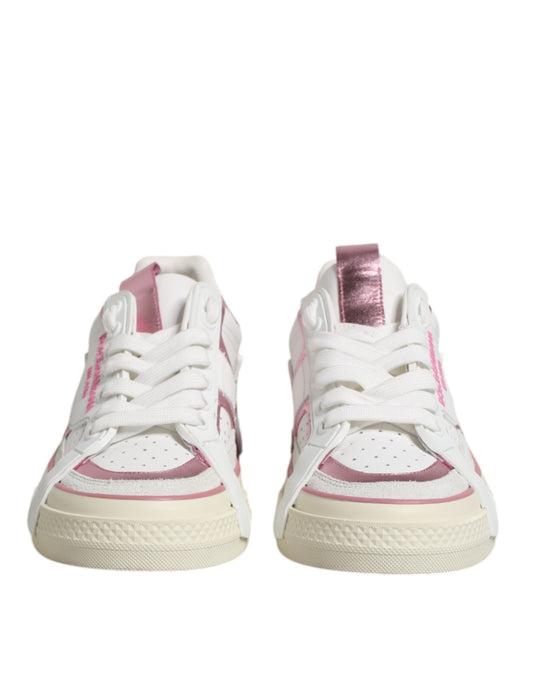 Dolce & Gabbana White Pink Leather Low Top Sneakers Shoes
