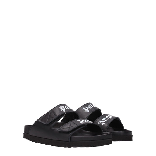 Palm Angels Black Leather Slippers