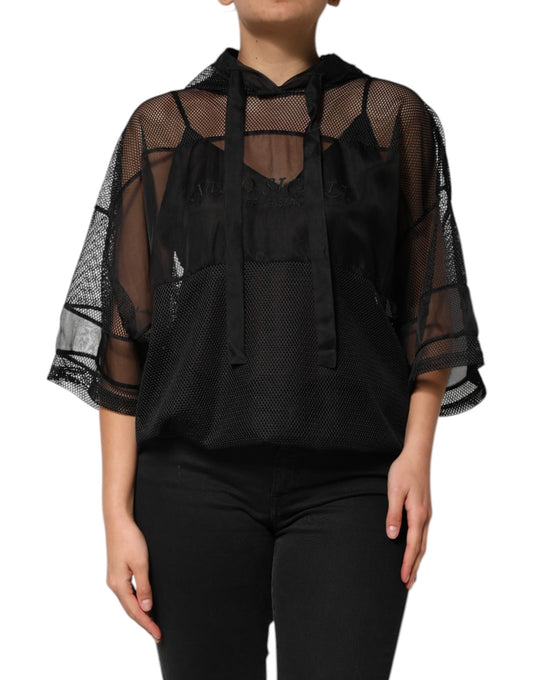Dolce & Gabbana Black See Through Hooded Pullover Sweater