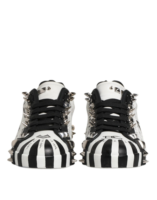 Dolce & Gabbana Black White Studded Low Top Sneakers Shoes