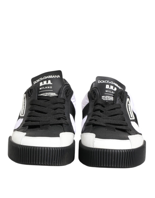 Dolce & Gabbana Black White Leather MIAMI Low Top Sneakers Shoes