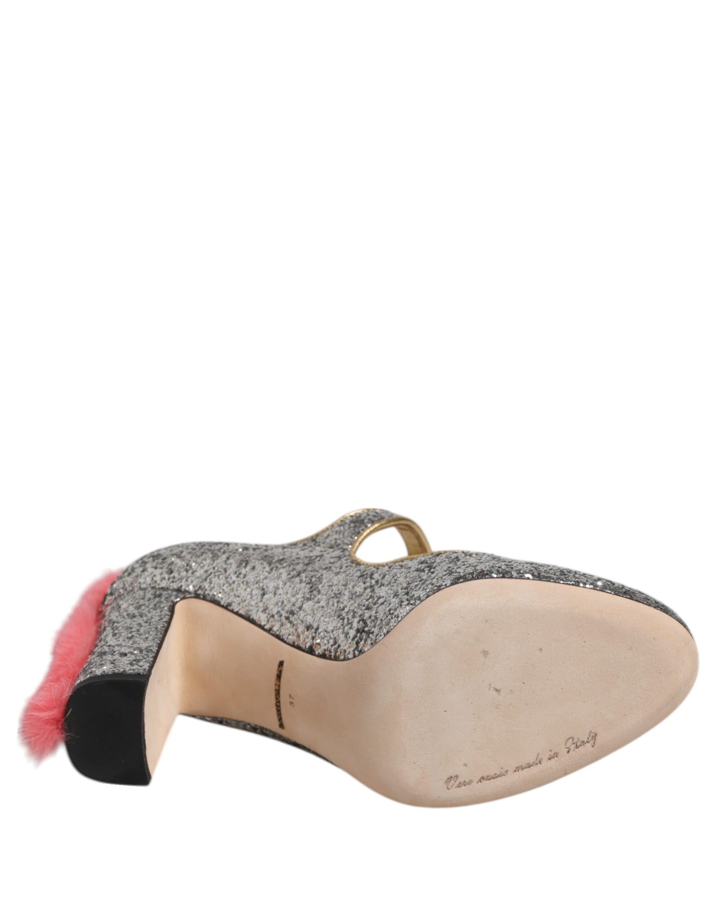 Dolce & Gabbana Silver Glitter Mink Fur VALLY Pumps Shoes