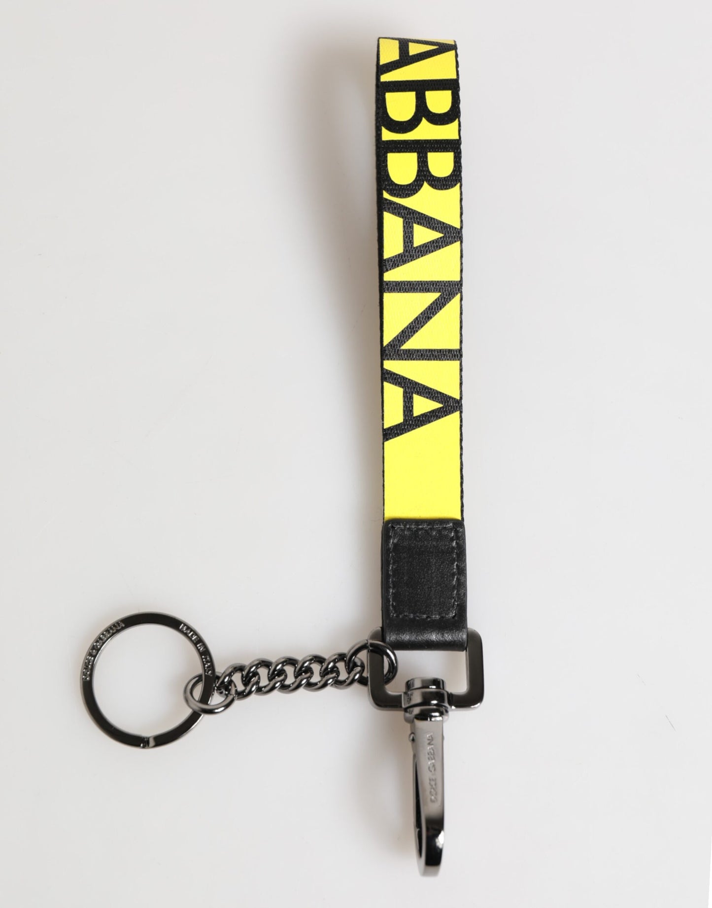 Dolce & Gabbana Yellow Logo Nylon Silver Brass Holder Keychain Keyring Mens