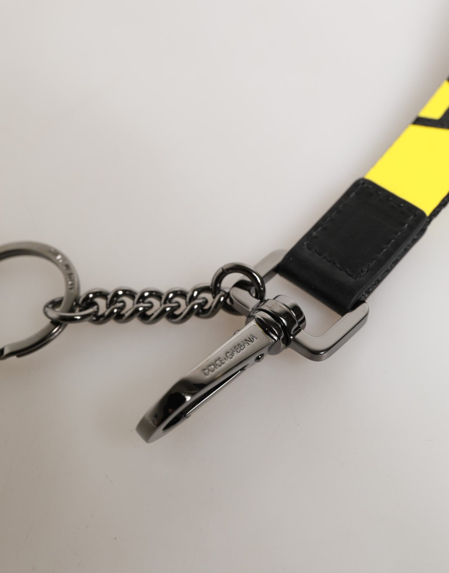 Dolce & Gabbana Yellow Logo Nylon Silver Brass Holder Keychain Keyring Mens