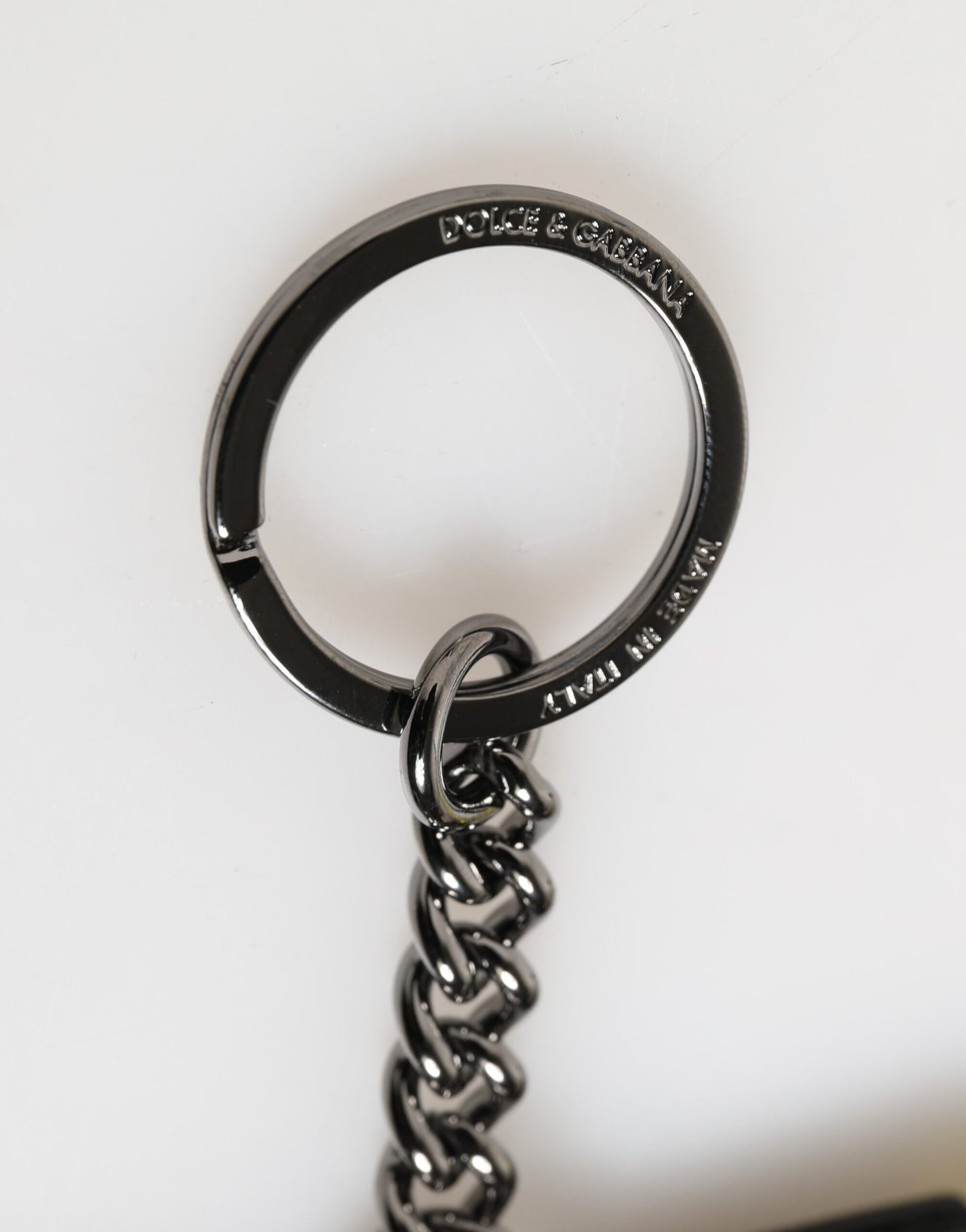 Dolce & Gabbana Yellow Logo Nylon Silver Brass Holder Keychain Keyring Mens