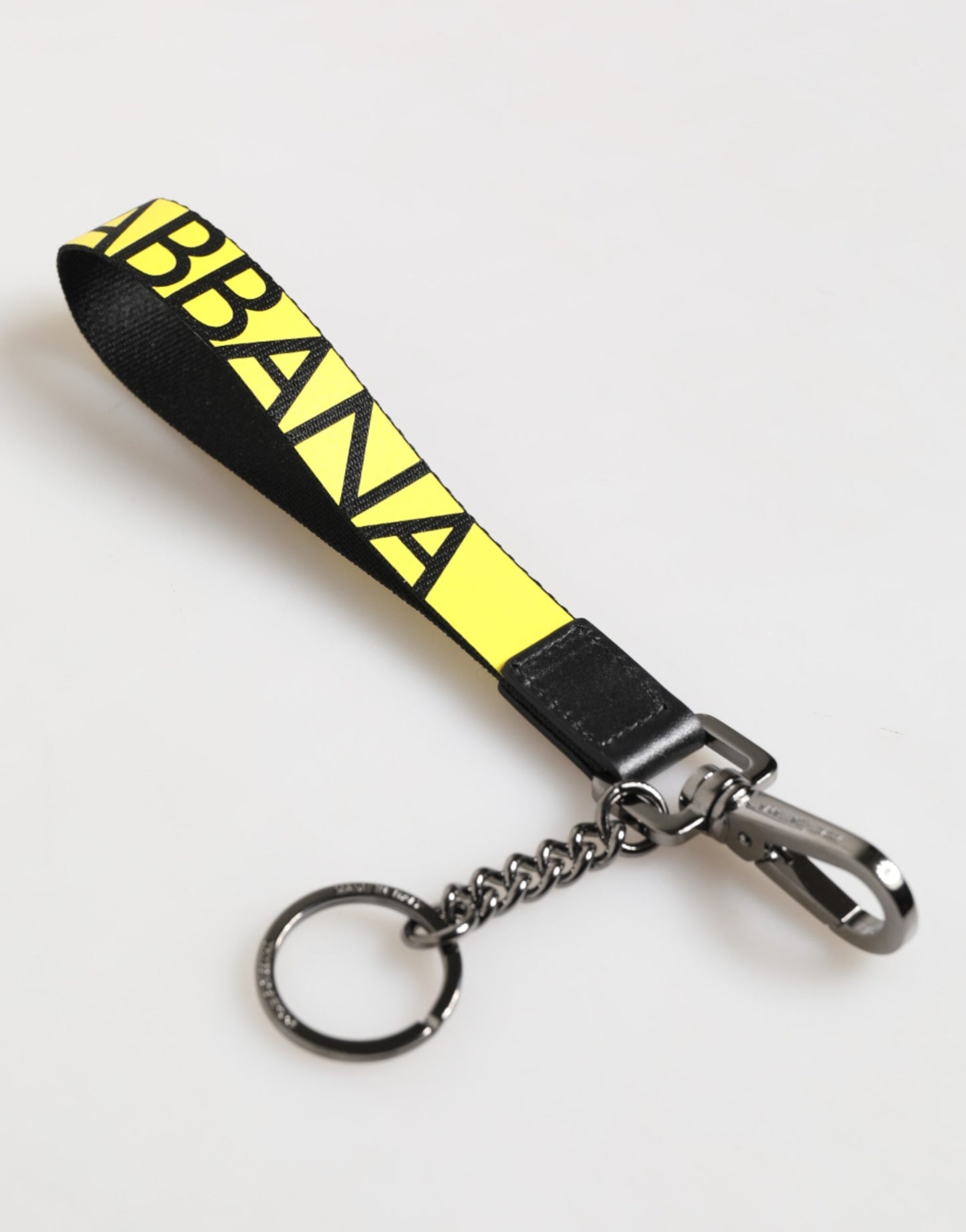 Dolce & Gabbana Yellow Logo Nylon Silver Brass Holder Keychain Keyring Mens