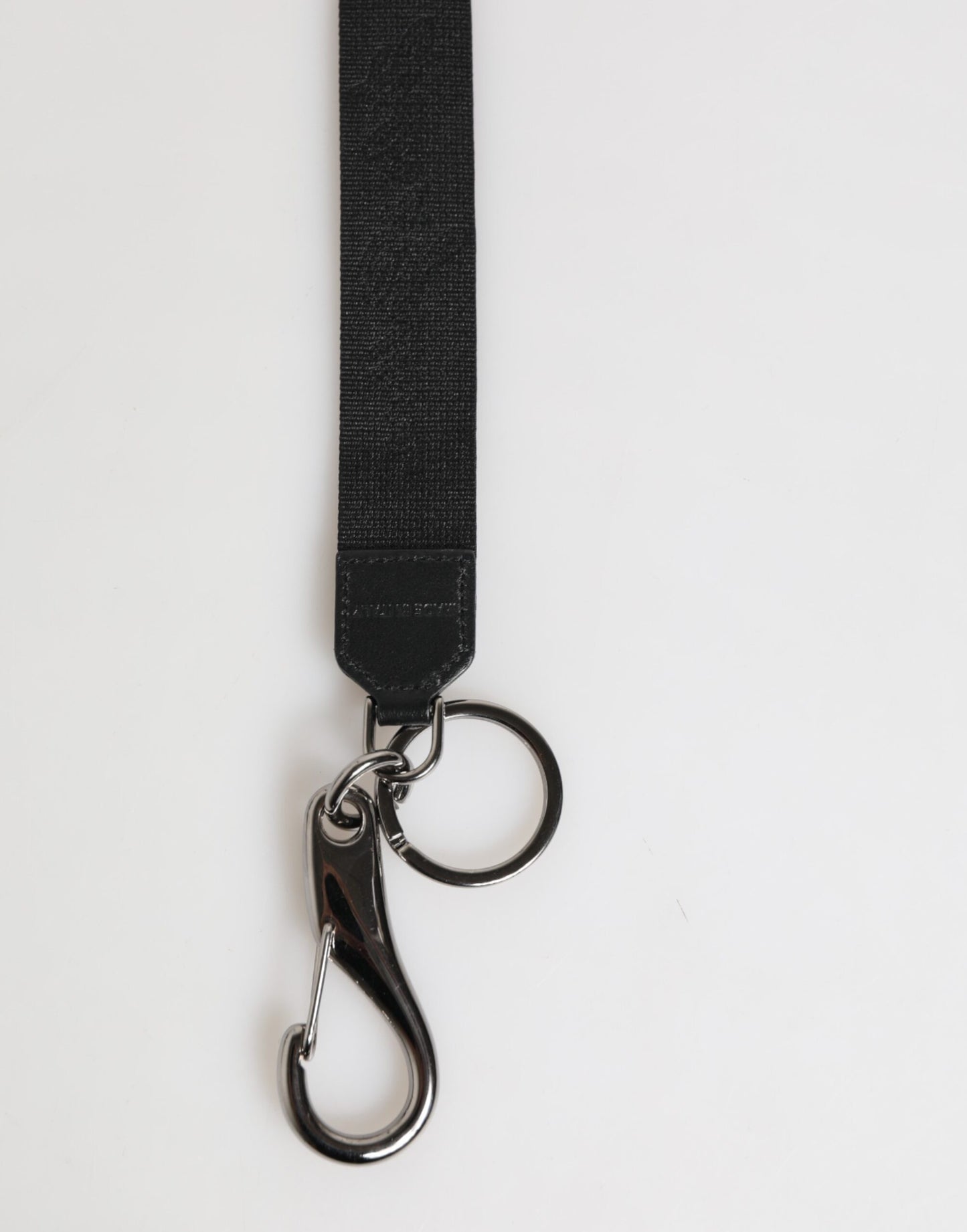 Dolce & Gabbana Black Yellow Polyester DG Logo Silver Keychain Keyring Mens