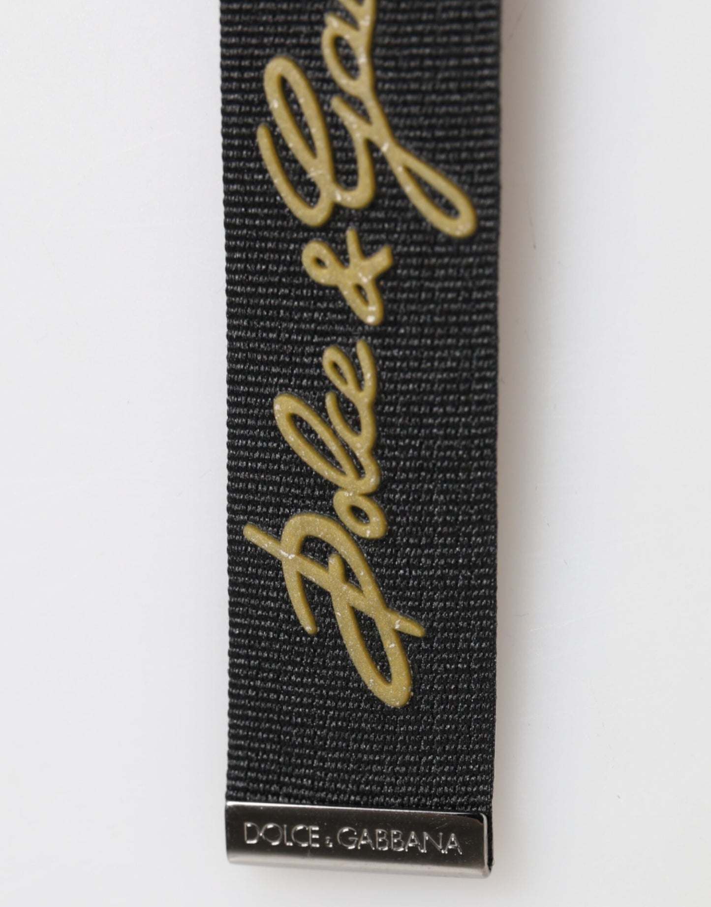 Dolce & Gabbana Black Yellow Polyester DG Logo Silver Keychain Keyring Mens
