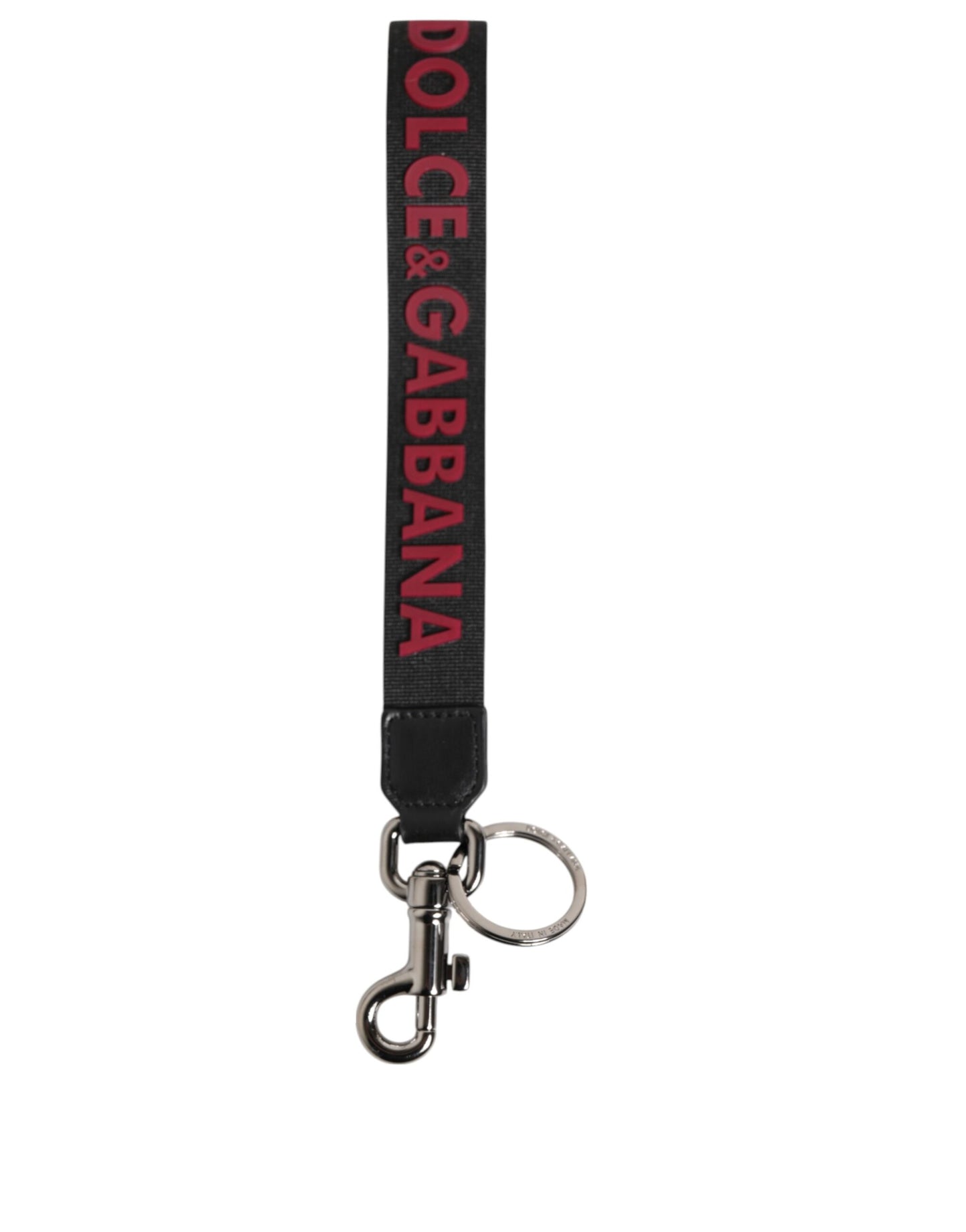 Dolce & Gabbana Black Red DG Logo Polyester Silver Men Keychain Keyring Mens