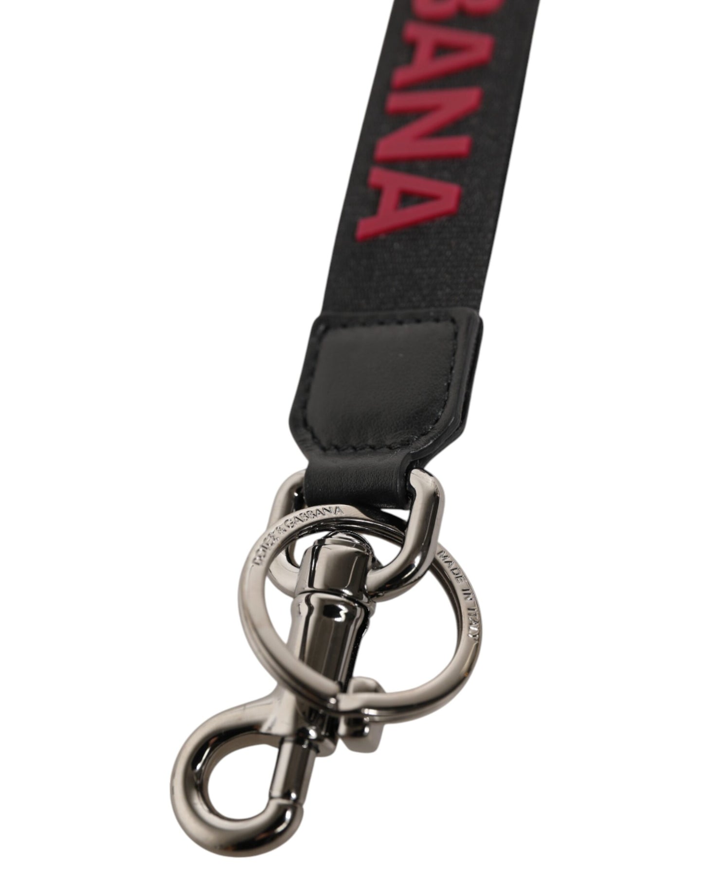 Dolce & Gabbana Black Red DG Logo Polyester Silver Men Keychain Keyring Mens