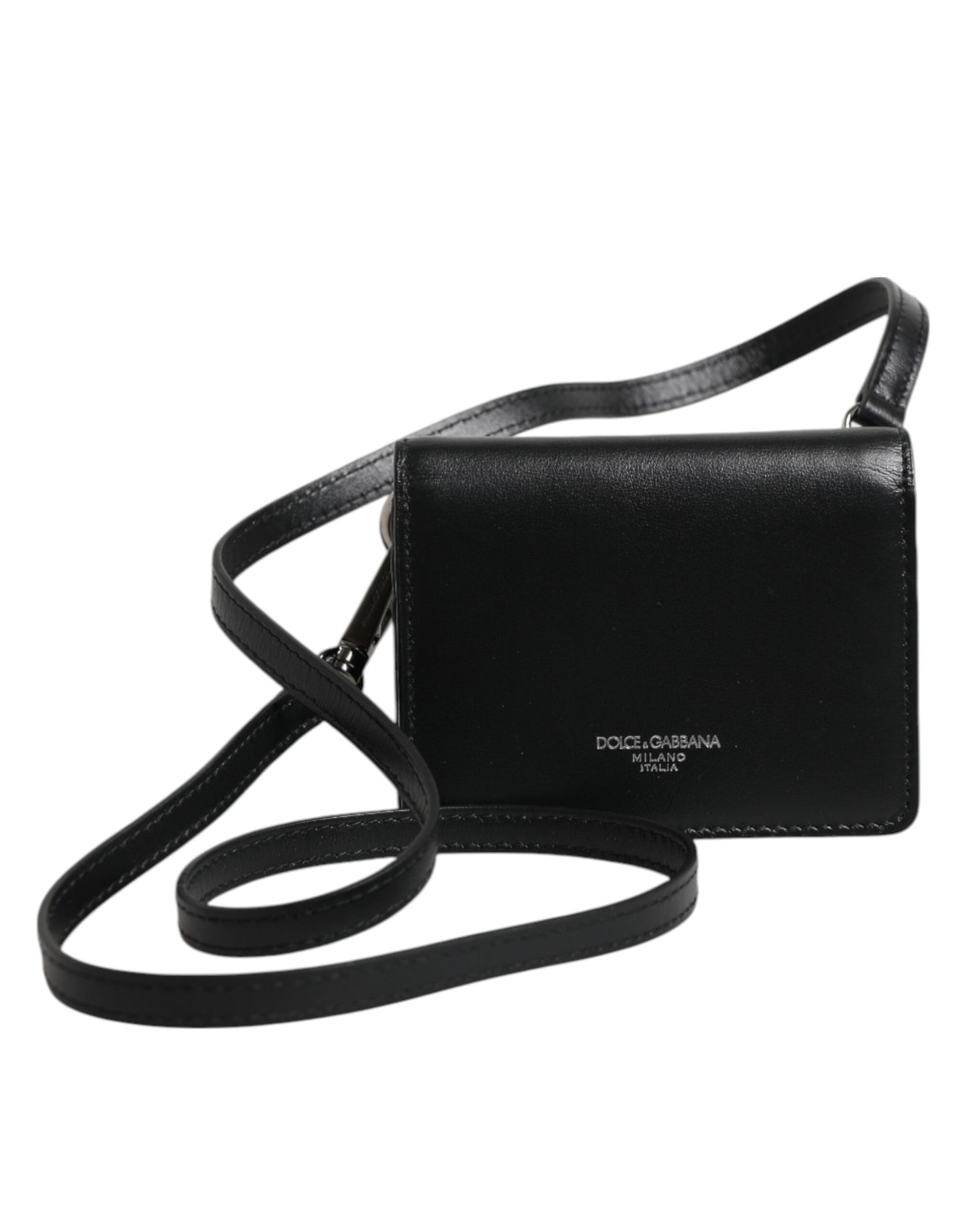 Dolce & Gabbana Black Leather Bifold Card Holder Crossbody Men Borse Bag Mens Wallet
