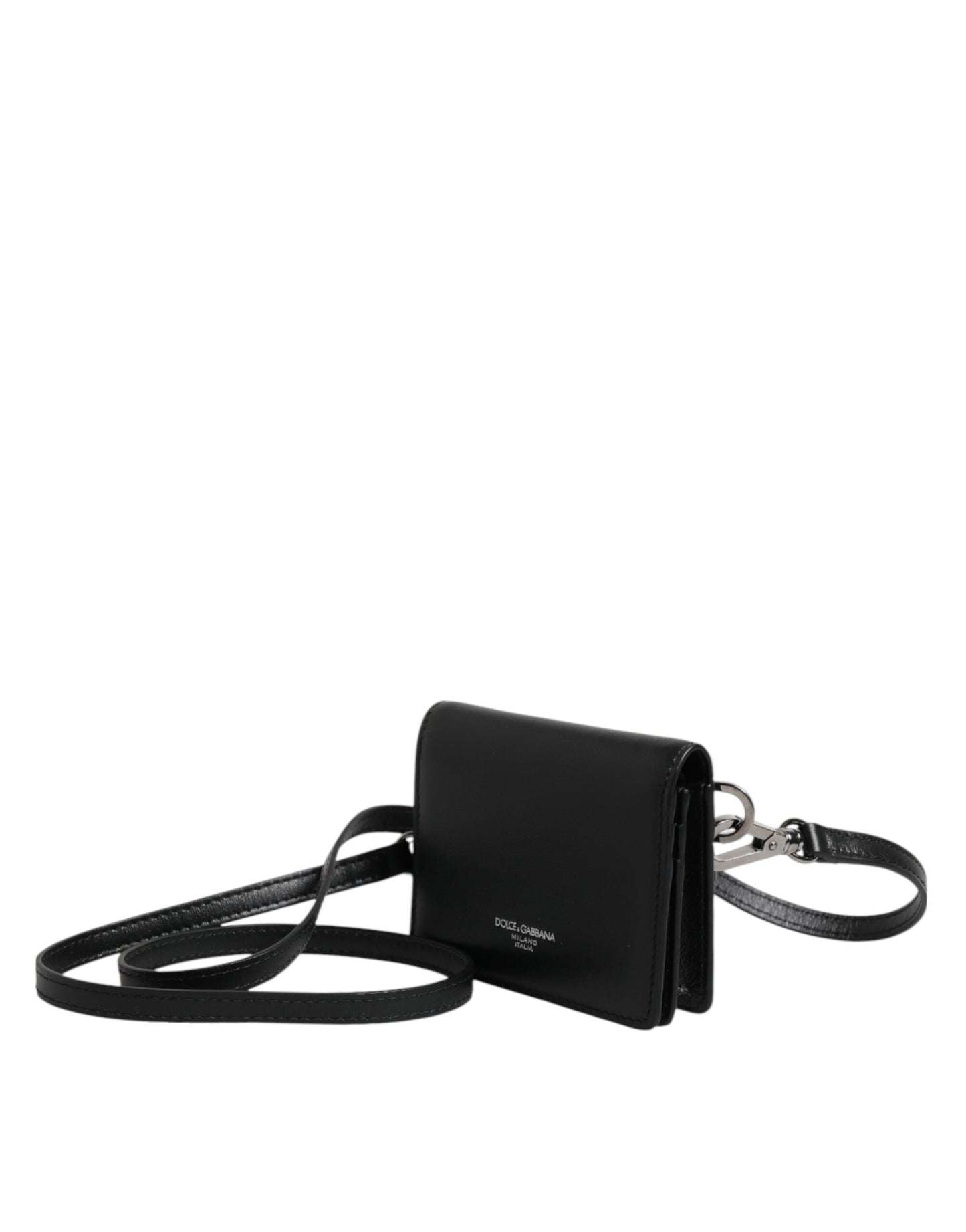 Dolce & Gabbana Black Leather Bifold Card Holder Crossbody Men Borse Bag Mens Wallet