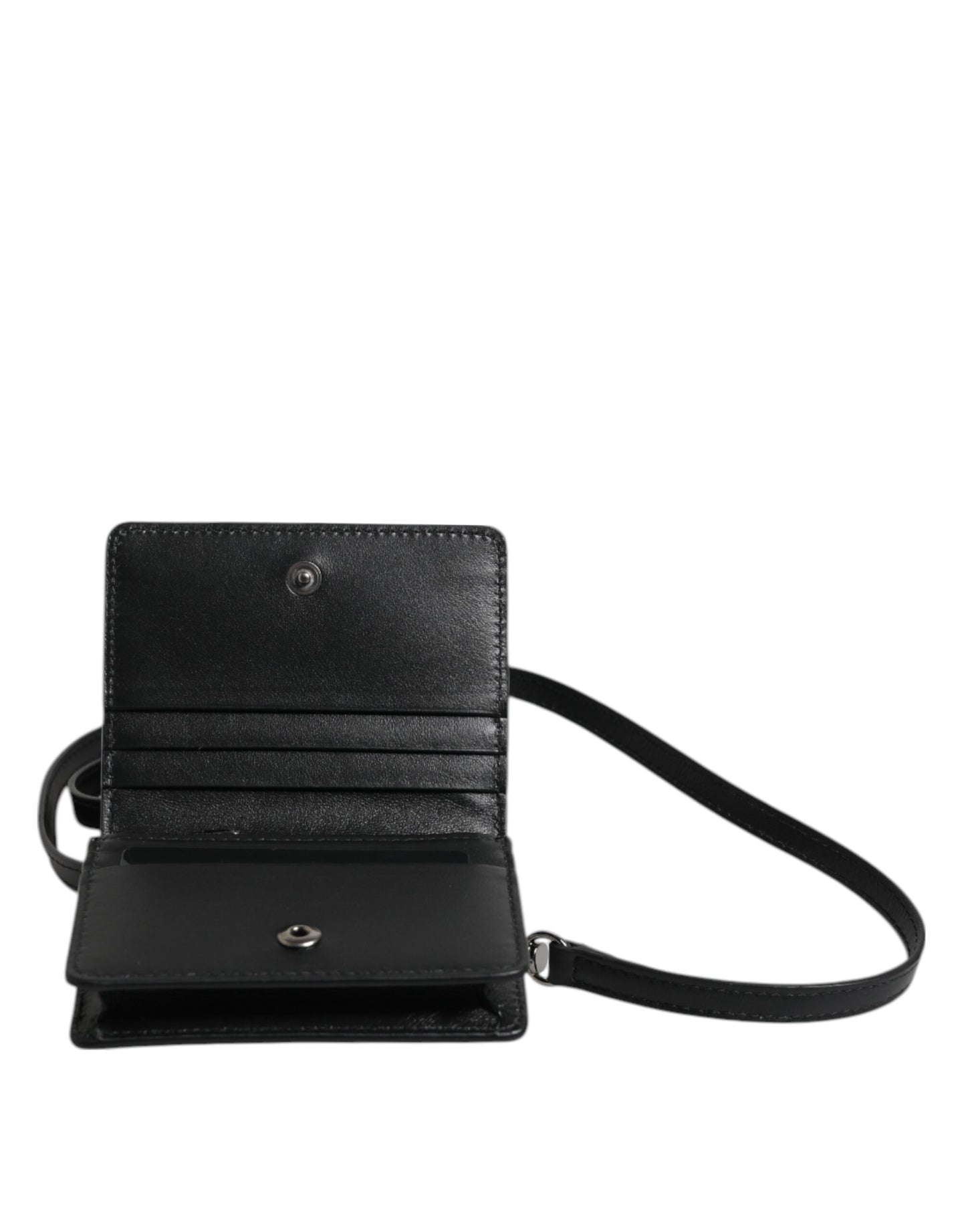 Dolce & Gabbana Black Leather Bifold Card Holder Crossbody Men Borse Bag Mens Wallet