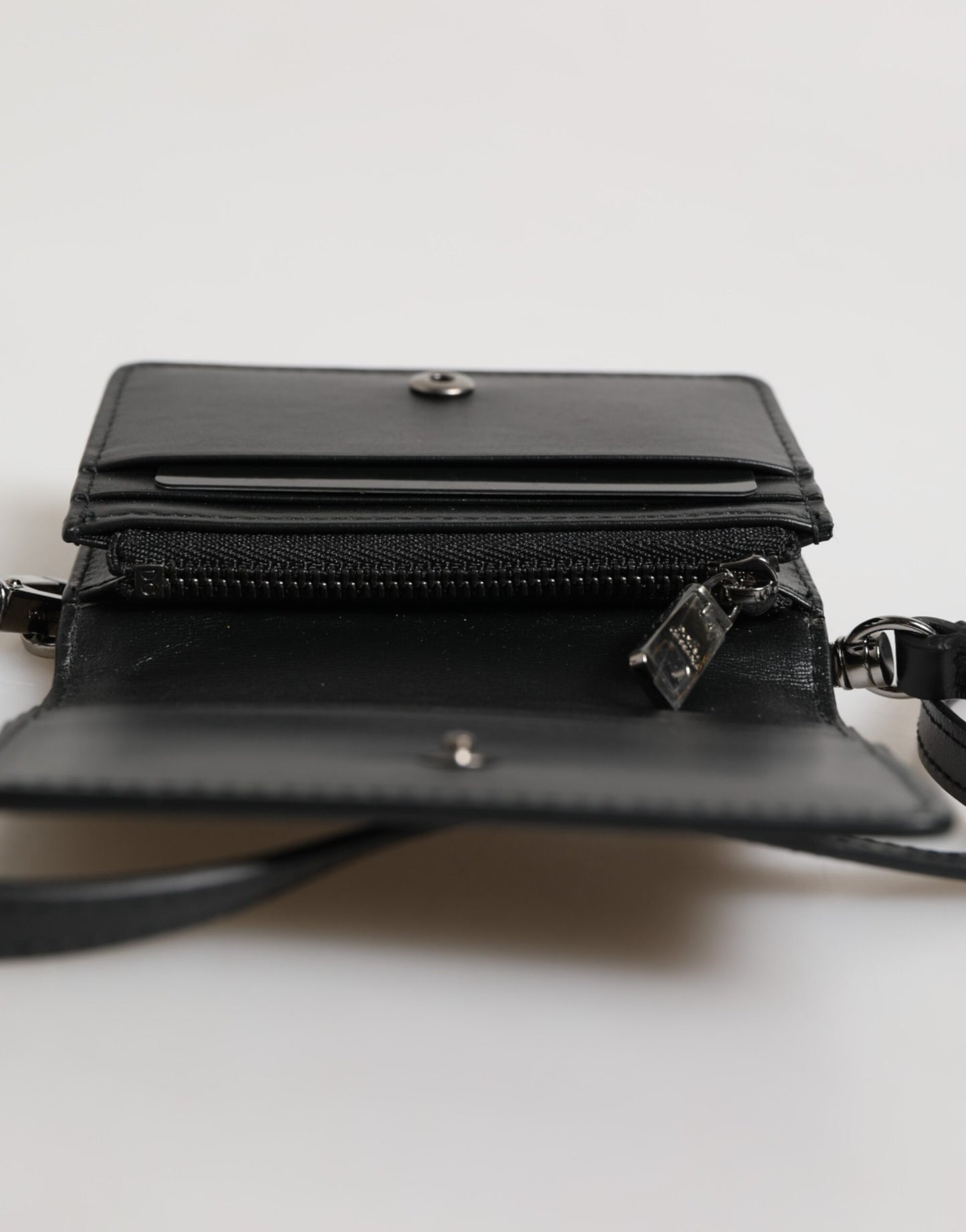 Dolce & Gabbana Black Leather Bifold Card Holder Crossbody Men Borse Bag Mens Wallet