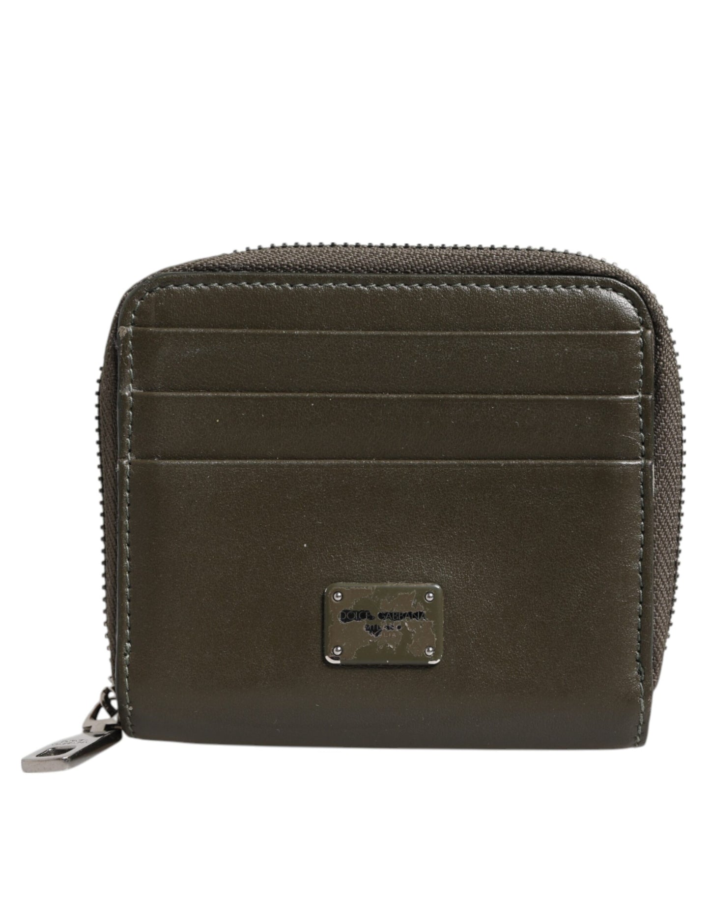 Dolce & Gabbana Brown Leather Logo Plaque Card Holder Coin Purse Wallet Mens Wallet