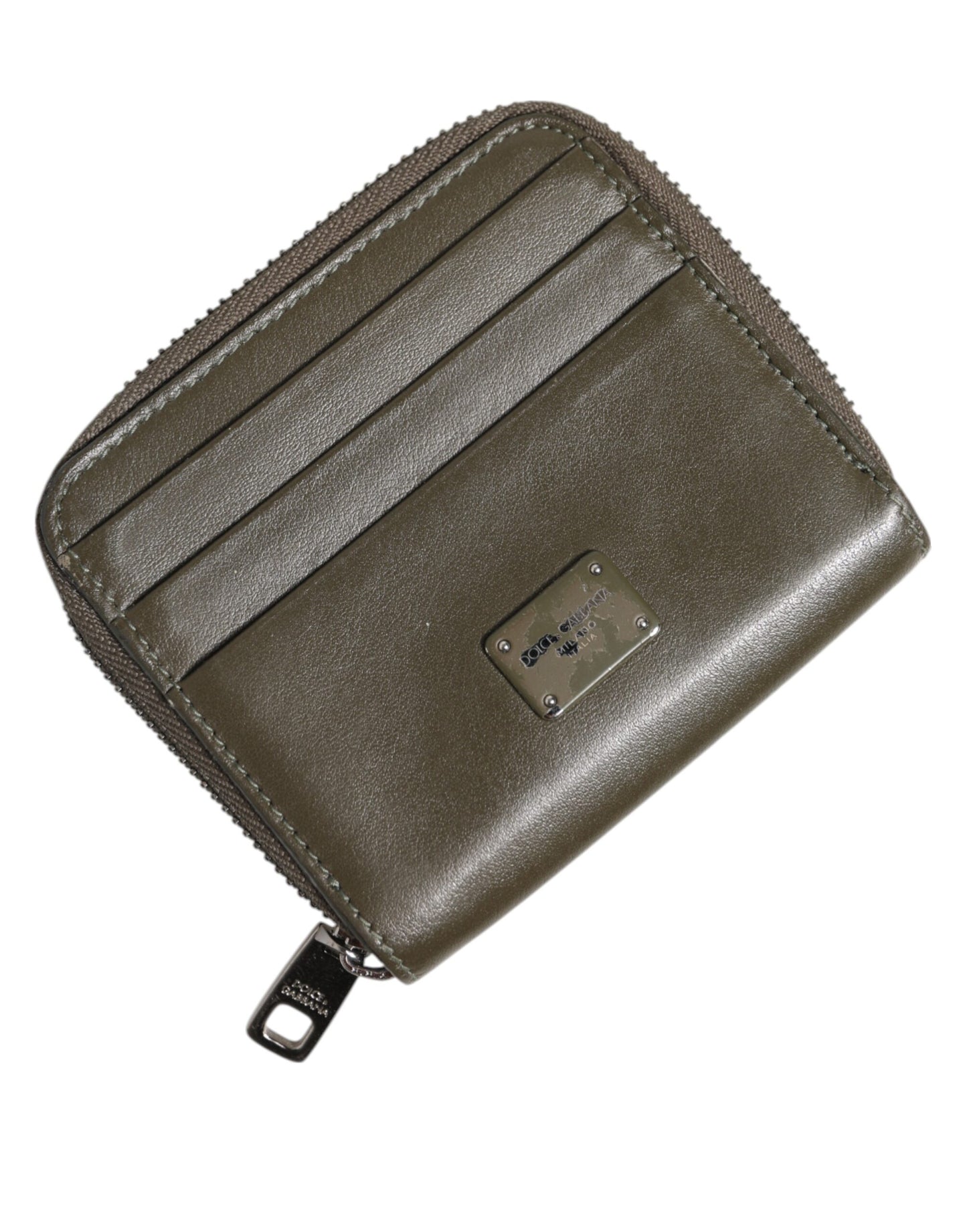 Dolce & Gabbana Brown Leather Logo Plaque Card Holder Coin Purse Wallet Mens Wallet