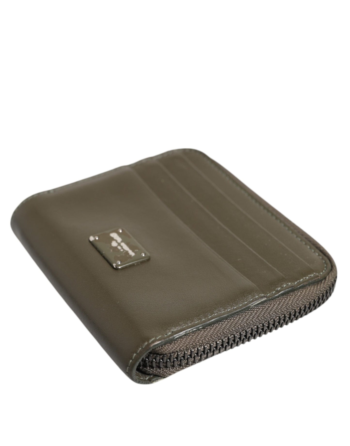 Dolce & Gabbana Brown Leather Logo Plaque Card Holder Coin Purse Wallet Mens Wallet