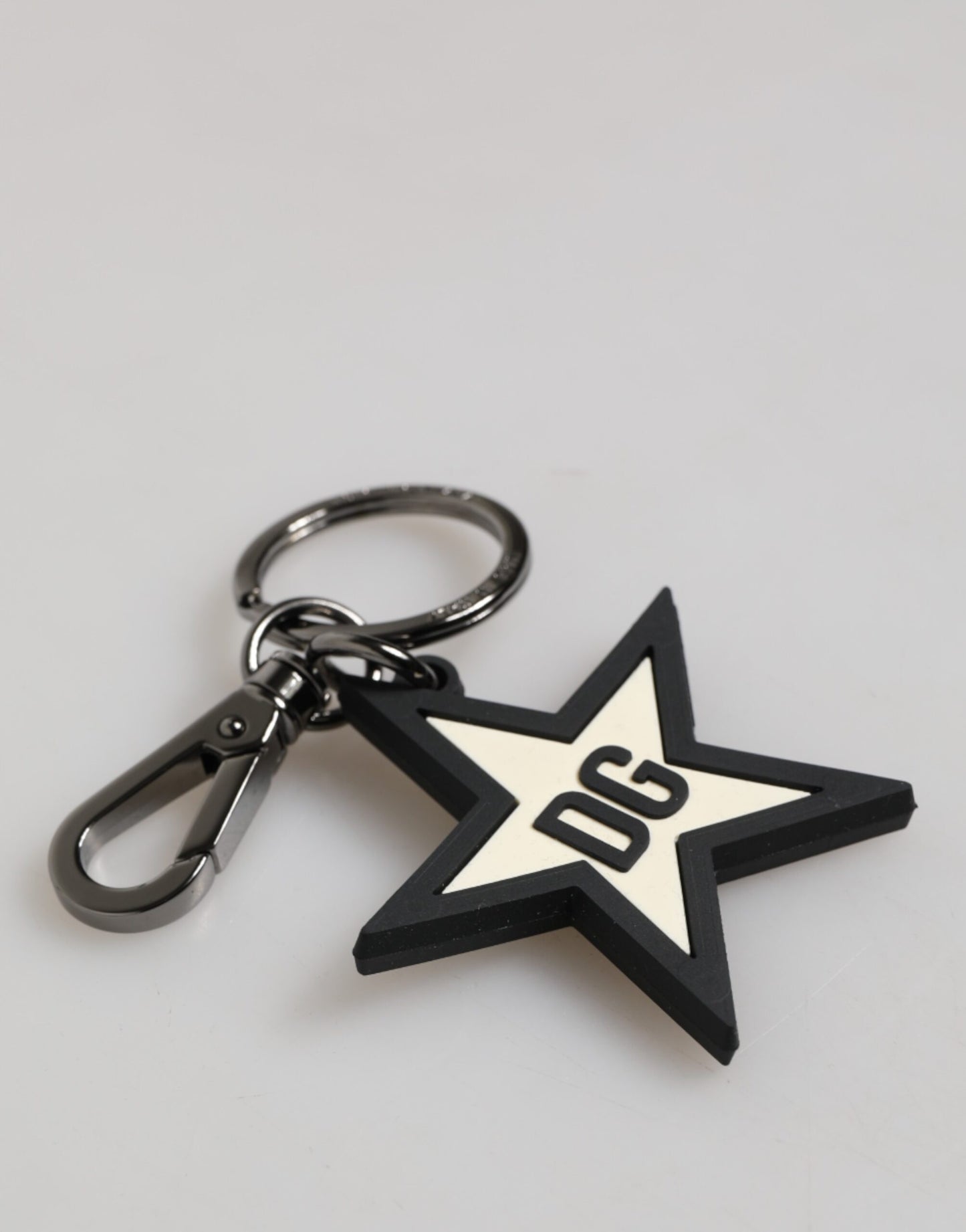 Dolce & Gabbana White Black DG Logo Star Rubber Men's Keychain Keyring Mens