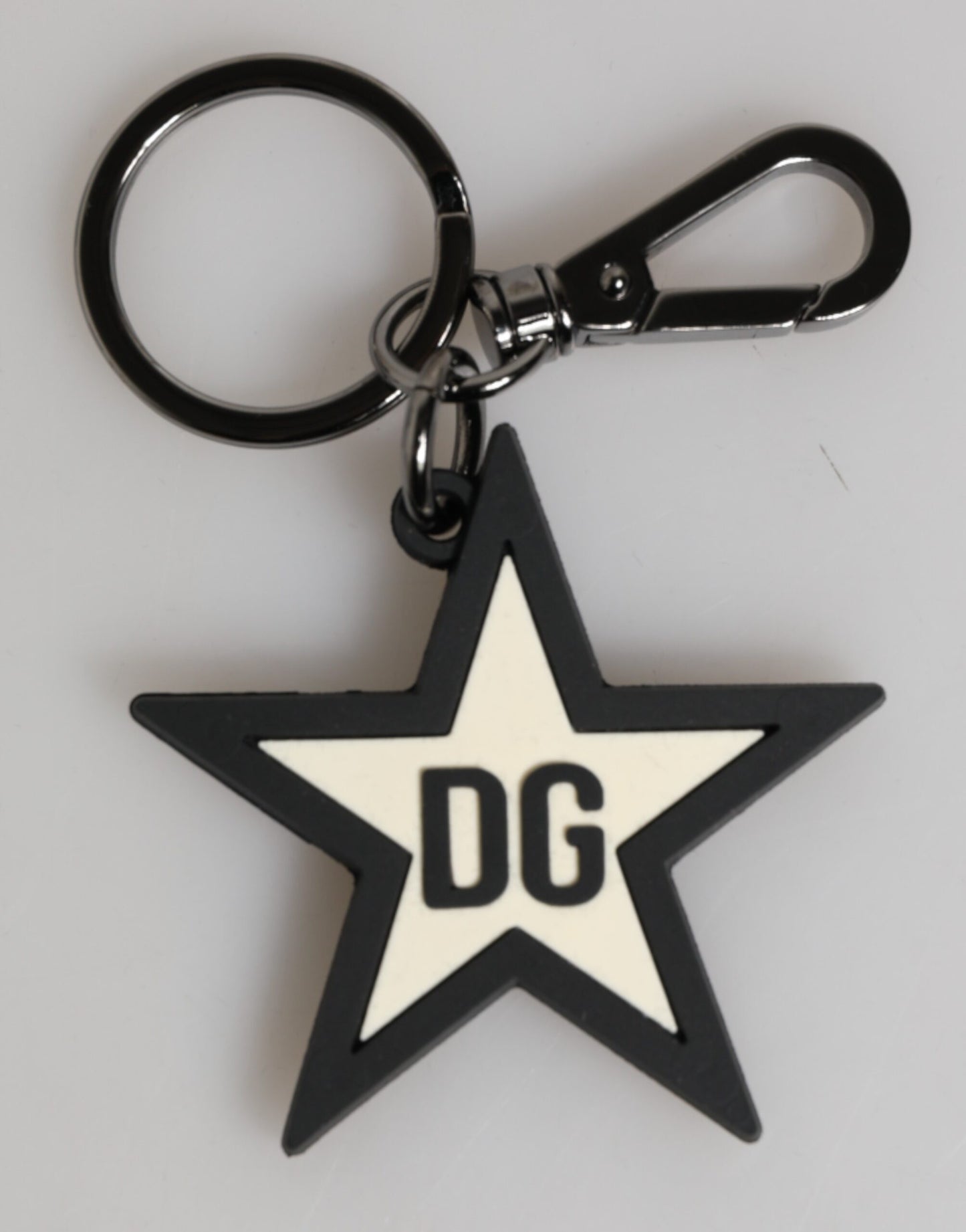 Dolce & Gabbana White Black DG Logo Star Rubber Men's Keychain Keyring Mens