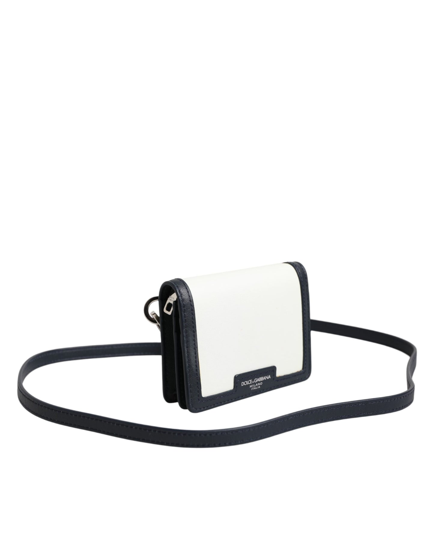 Dolce & Gabbana Beige Black Leather Card Holder Crossbody Men Borse Bag Mens Wallet