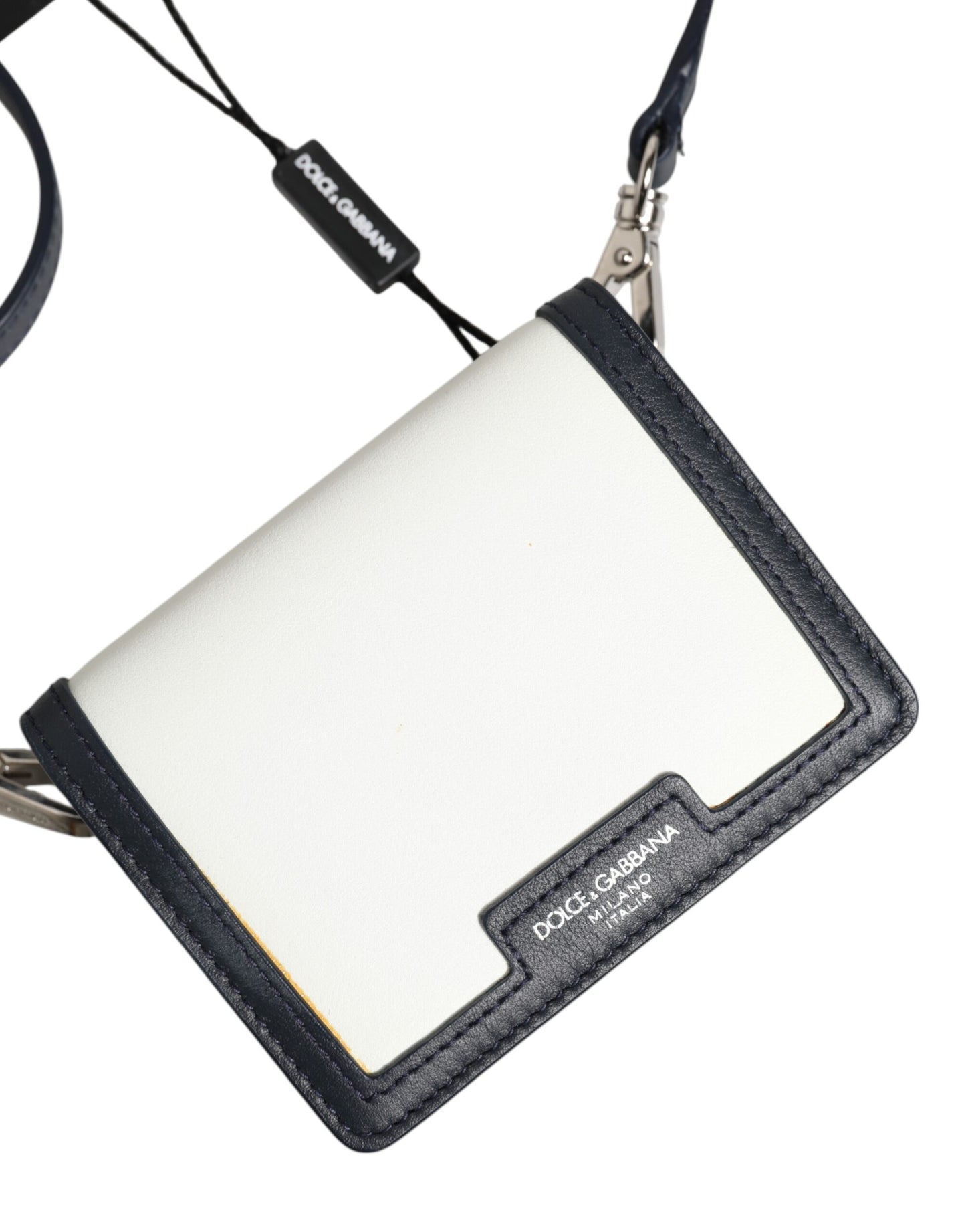 Dolce & Gabbana Beige Black Leather Card Holder Crossbody Men Borse Bag Mens Wallet