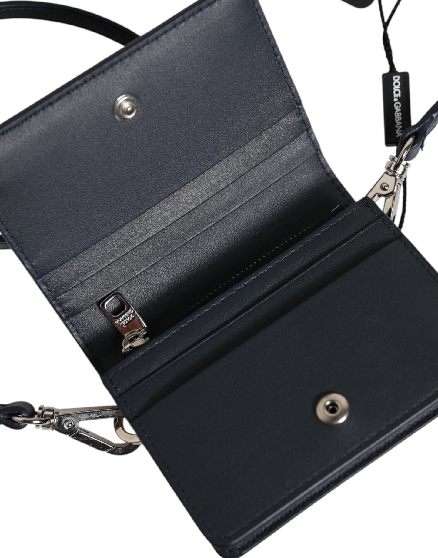 Dolce & Gabbana Beige Black Leather Card Holder Crossbody Men Borse Bag Mens Wallet