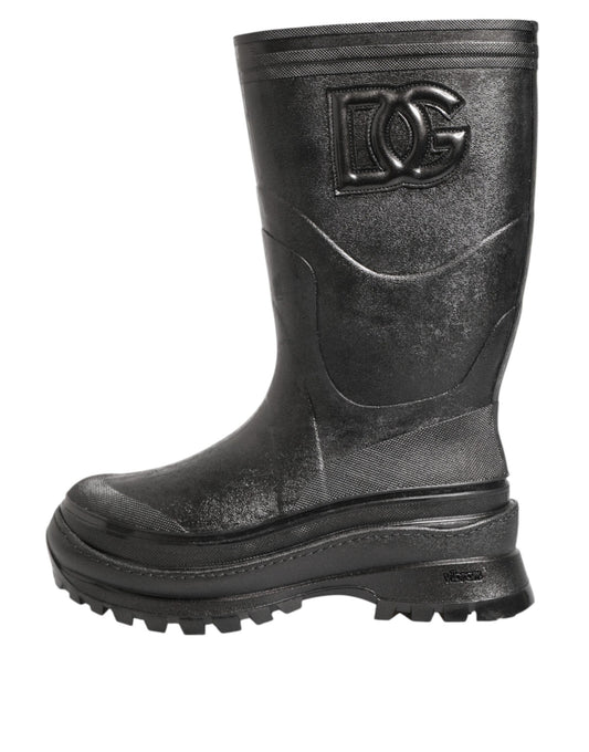 Dolce & Gabbana Metallic Black Pull On Rain Boots Men Shoes