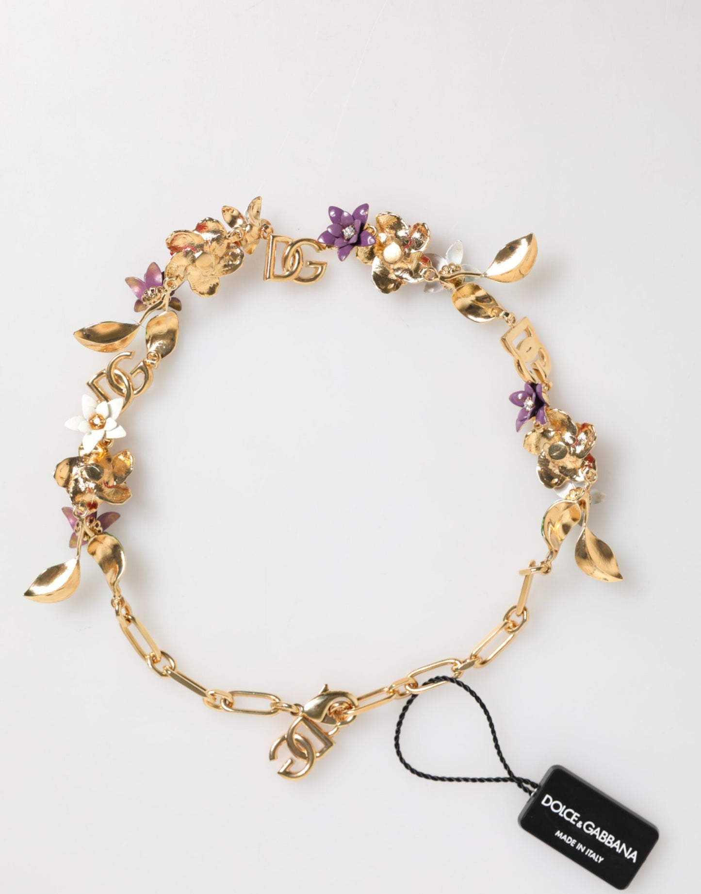 Dolce & Gabbana Gold Brass Logo Detail Floral Fashion Jewelry Necklace Womens Necklace