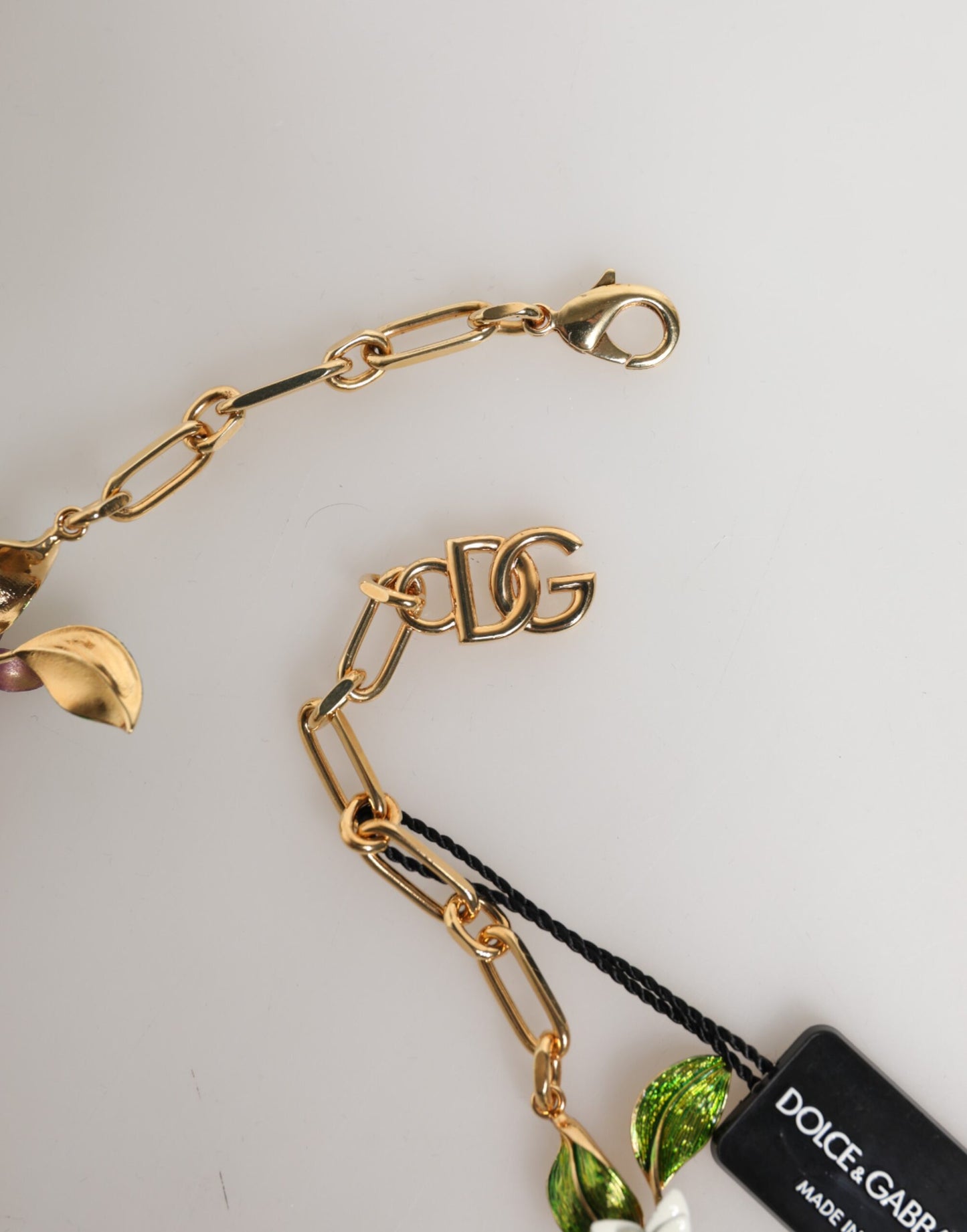 Dolce & Gabbana Gold Brass Logo Detail Floral Fashion Jewelry Necklace Womens Necklace