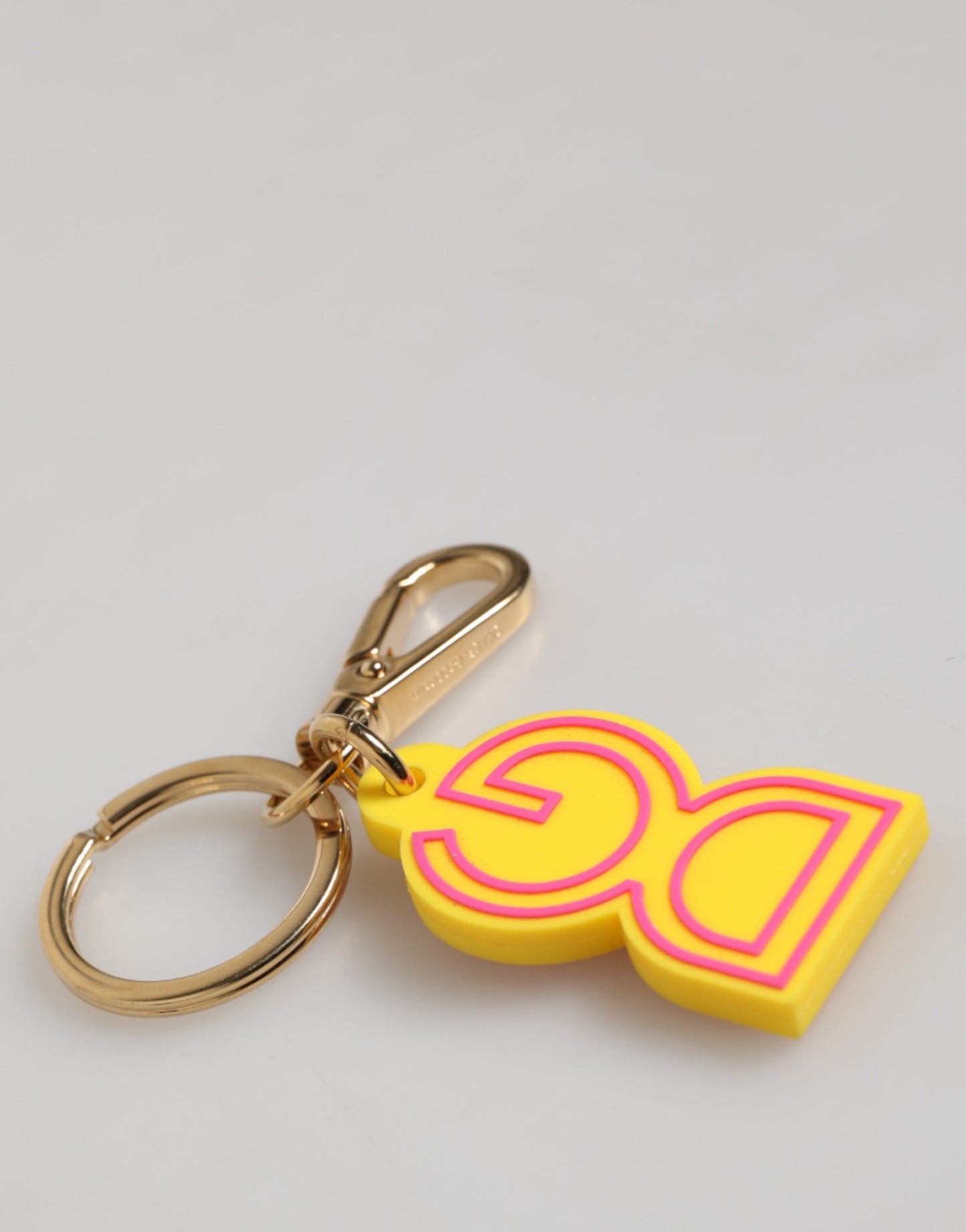 Dolce & Gabbana Yellow Rubber Gold Tone Metal DG Logo Keyring Keychain Womens