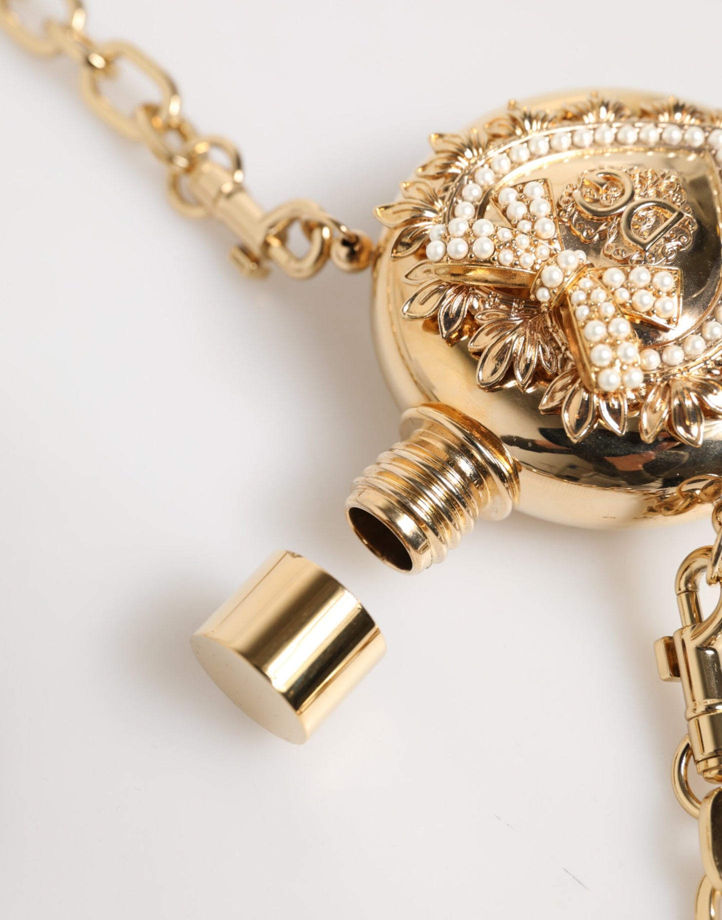 Dolce & Gabbana Gold Brass Rhinestone Devotion Charm Pendant Necklace Womens Necklace