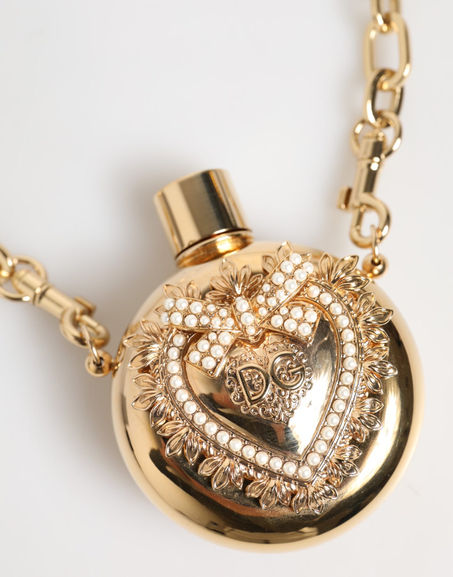 Dolce & Gabbana Gold Brass Rhinestone Devotion Charm Pendant Necklace Womens Necklace
