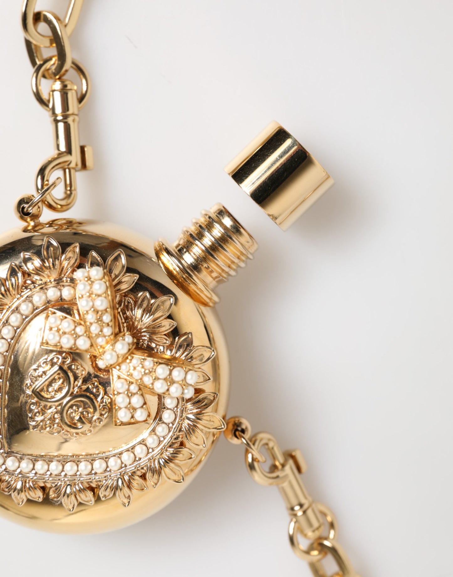 Dolce & Gabbana Gold Brass Rhinestone Devotion Charm Pendant Necklace Womens Necklace
